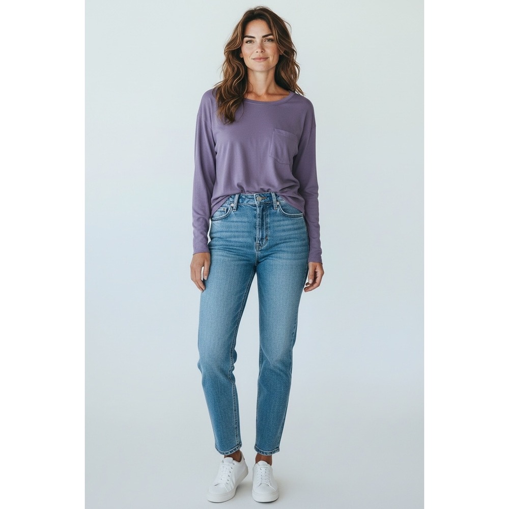 Sundance Purple Cotton Modal Long Sleeve Pocket Tee Shirt Size M